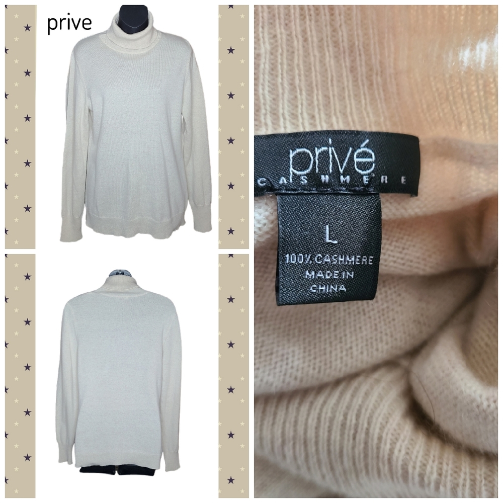 PRIVE 100% CASHMERE  TURTLENECK SWEATER SIZE L - Picture 2 of 4